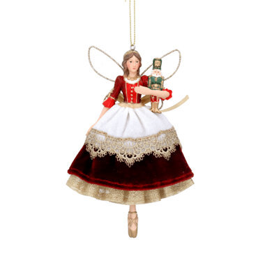 Gisela Graham Christmas Red Nutcracker Velvet Fairy Hanging Tree Decoration - 14 X 10 Cm, Velvet Fabric, Gold Effect Hanger