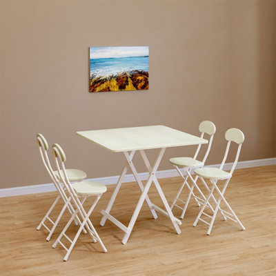 Living And Home Outdoor Heavy Duty Square White Wooden Tabletop Folding Table With Metal Leg 800 X 800 mm - image 1