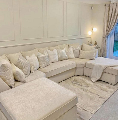 Home & Love Luxury Bishop U Shape Cinema Sofa Scatterback Corner Sofa - Made In Uk - Pearl