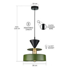 Luminosa Lighting Luminosa Valia Dome Pendant Ceiling Light Green, Gold, Black 1X E27 - thumbnail 3