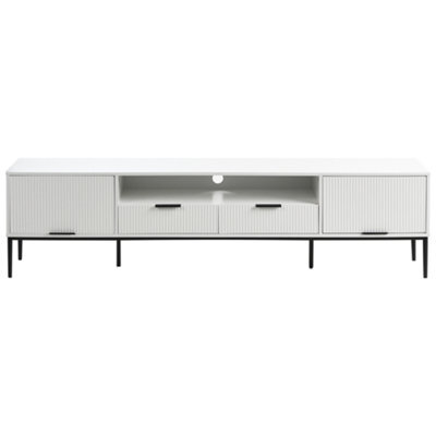 Wyld and Coco Nordicluxe White Lacquered Mdf Tv Stand With Metal Legs, Ribbed Fronts And Cable Management - Wide Cabinet For Living Room - image 1