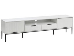 Wyld and Coco Nordicluxe White Lacquered Mdf Tv Stand With Metal Legs, Ribbed Fronts And Cable Management - Wide Cabinet For Living Room - thumbnail 3