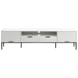 Wyld and Coco Nordicluxe White Lacquered Mdf Tv Stand With Metal Legs, Ribbed Fronts And Cable Management - Wide Cabinet For Living Room - thumbnail 1