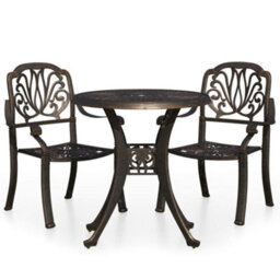 Berkfield 3 Piece Bistro Set Cast Aluminium Bronze - thumbnail 2