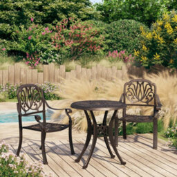 Berkfield 3 Piece Bistro Set Cast Aluminium Bronze - thumbnail 1