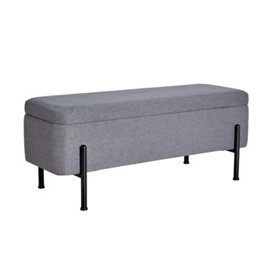Grey Linen Storage Ottoman Metal Legs Compact Space Saving Seat - image 1