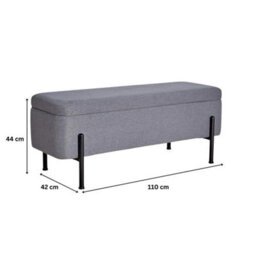 Grey Linen Storage Ottoman Metal Legs Compact Space Saving Seat - thumbnail 2