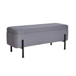 Grey Linen Storage Ottoman Metal Legs Compact Space Saving Seat - thumbnail 1
