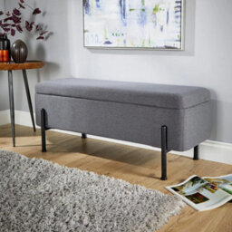 Grey Linen Storage Ottoman Metal Legs Compact Space Saving Seat - thumbnail 4