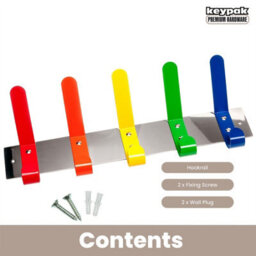 Keypak 5-Hook Wall-Mounted Kids Coat Rack 40Cm Chrome Rail, Multi-Colour School Bag Hook Coat Rack Hook - Fixings Included - thumbnail 4