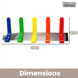 Keypak 5-Hook Wall-Mounted Kids Coat Rack 40Cm Chrome Rail, Multi-Colour School Bag Hook Coat Rack Hook - Fixings Included - thumbnail 3