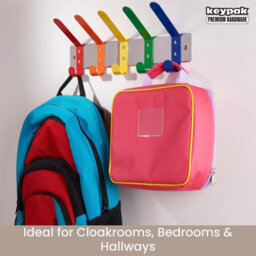 Keypak 5-Hook Wall-Mounted Kids Coat Rack 40Cm Chrome Rail, Multi-Colour School Bag Hook Coat Rack Hook - Fixings Included - thumbnail 5