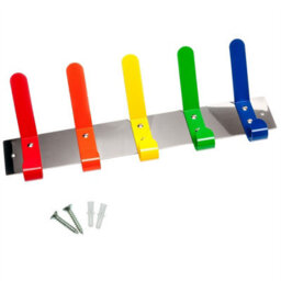 Keypak 5-Hook Wall-Mounted Kids Coat Rack 40Cm Chrome Rail, Multi-Colour School Bag Hook Coat Rack Hook - Fixings Included - thumbnail 1