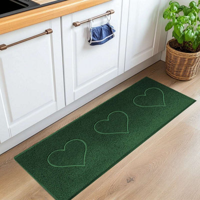 Nicoman Pvc Heart Embossed Spaghetti Coil Hallway Kitchen Entrance Runner Rug 150Cm X 60Cm - Green - image 1