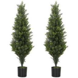 Homcom Set Of 2 Decorative Artificial Plants Cypress In Weighted Pot, 90Cm - thumbnail 2