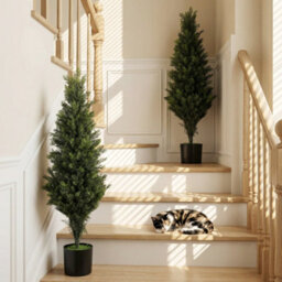 Homcom Set Of 2 Decorative Artificial Plants Cypress In Weighted Pot, 90Cm - thumbnail 1