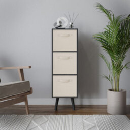 Urbn-Living Urbnliving 80Cm Height 3 Tier Black Wooden Storage Bookcase Scandinavian Style Black Legs With Cream Inserts - thumbnail 2