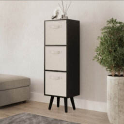 Urbn-Living Urbnliving 80Cm Height 3 Tier Black Wooden Storage Bookcase Scandinavian Style Black Legs With Cream Inserts - thumbnail 3