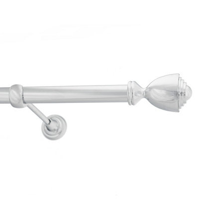 Toolty Chrome Metal Curtain Pole 25mm With Finials Rod Classic Brackets Avanti 145Cm