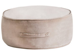 Wyld And Coco Glam Velvet Ottoman Pouffe Light Brown Round 60Cm - Practical Handle, Scandinavian Design - thumbnail 1