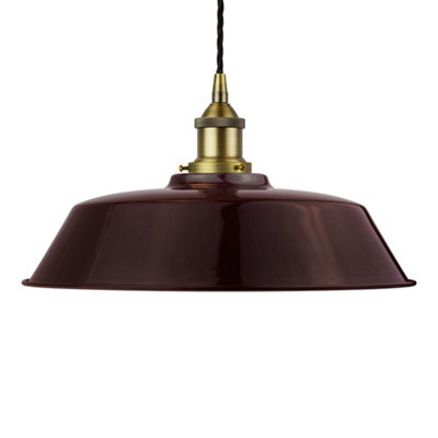 Burgundy Red Chancery Painted Dome Pendant Light With Matt Antique Brass Lamp Holder And Black Twisted Cable - Se Home - image 1