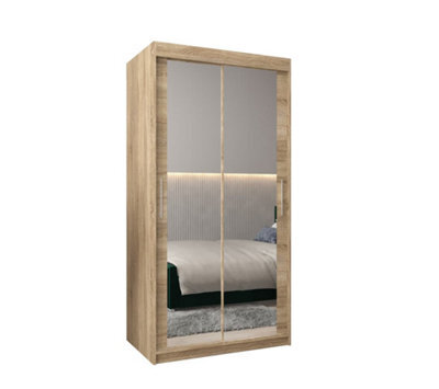 Arte Tokyo 03 Contemporary Mirrored 2 Sliding Door Wardrobe 5 Shelves 2 Rails Oak Sonoma Effect (H)2000mm (W)1000mm (D)620mm - image 1