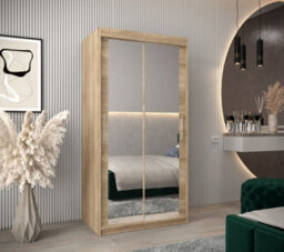 Arte Tokyo 03 Contemporary Mirrored 2 Sliding Door Wardrobe 5 Shelves 2 Rails Oak Sonoma Effect (H)2000mm (W)1000mm (D)620mm - thumbnail 2