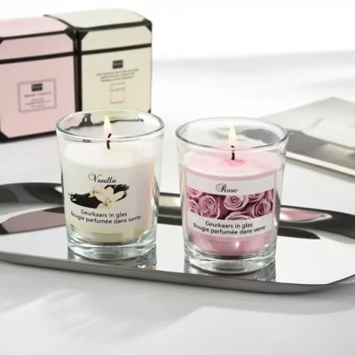 Pair Of Vanilla And Rose Glass Soy Candles , Handmade Aromatherapy Gift Set - image 1