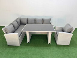 Fimous 7 Seater Wicker Rattan Corner Sofa Sets Outdoor Garden Furniture Sets With Lounge Sofa Armchair Light Grey - thumbnail 2