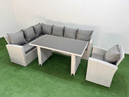 Fimous 7 Seater Wicker Rattan Corner Sofa Sets Outdoor Garden Furniture Sets With Lounge Sofa Armchair Light Grey - thumbnail 1