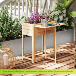 Gainoom Wooden Raised Garden Bed Natural Foldable Side Table W/ Legs - thumbnail 4