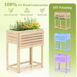 Gainoom Wooden Raised Garden Bed Natural Foldable Side Table W/ Legs - thumbnail 6
