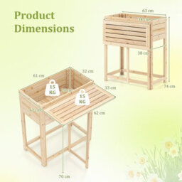 Gainoom Wooden Raised Garden Bed Natural Foldable Side Table W/ Legs - thumbnail 2