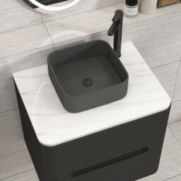 Royal Bathrooms Venice 600mm Matt Nocturne Black Wall Mounted Bathroom Countertop Vanity Unit 2 Drawer With Art Square Basin - thumbnail 6