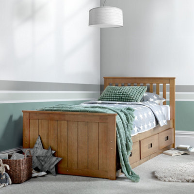 Captain Oak Finish 3 Drawer Wooden Single Storage Bed - image 1