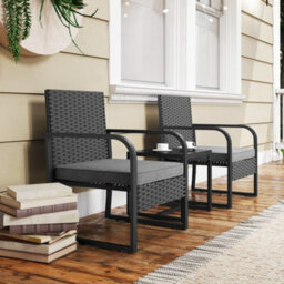 Outsunny Rattan Bistro Set, 3 Piece Garden Furniture Set Cushions, Black - thumbnail 9