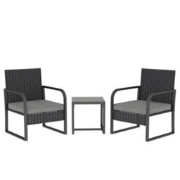 Outsunny Rattan Bistro Set, 3 Piece Garden Furniture Set Cushions, Black - thumbnail 2