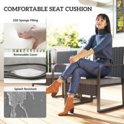 Outsunny Rattan Bistro Set, 3 Piece Garden Furniture Set Cushions, Black - thumbnail 6