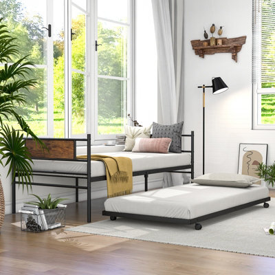 Costway Metal Daybed With Pull-Out Trundle Single Sofa Guest Bed With Headboard - image 1