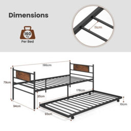 Costway Metal Daybed With Pull-Out Trundle Single Sofa Guest Bed With Headboard - thumbnail 3