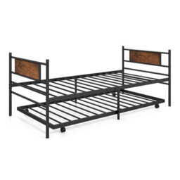 Costway Metal Daybed With Pull-Out Trundle Single Sofa Guest Bed With Headboard - thumbnail 2