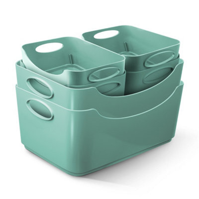 Keplin 6 Pack Teal Plastic Studio Storage Basket, Portable Container Boxes With Handles For Storage Organisation In Home & Office