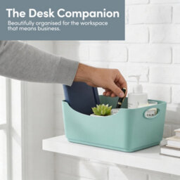 Keplin 6 Pack Teal Plastic Studio Storage Basket, Portable Container Boxes With Handles - thumbnail 6