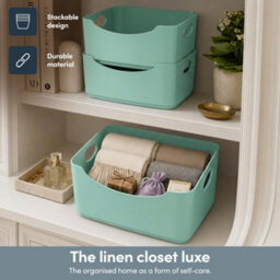 Keplin 6 Pack Teal Plastic Studio Storage Basket, Portable Container Boxes With Handles - thumbnail 3
