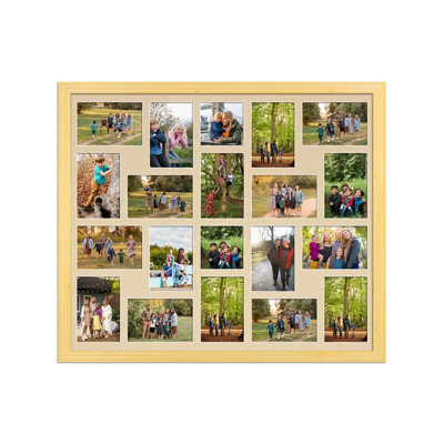 AK Frames 80X70Cm Light Oak Classic Multi Photo Frame With Ivory Mount - Holds 20 Apertures (18X) 6X4, (2X) 4X4 Photos - image 1