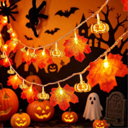 Halloween Decor Fall Garland With Pumpkin Lights, 3M 20Led Enlarged Maples Leaves Garland Autumn Lights Battery Operated - thumbnail 1