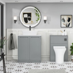 Royal Bathrooms Royal Bathroom Elmore 700mm Matt Pebble Grey Freestanding Bathroom Vanity Unit 2 Door Plain White Worktop With Cube Basin - thumbnail 5
