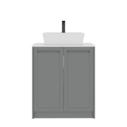 Royal Bathrooms Royal Bathroom Elmore 700mm Matt Pebble Grey Freestanding Bathroom Vanity Unit 2 Door Plain White Worktop With Cube Basin - thumbnail 7