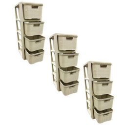 Pluto Packaging 2 X 4 Drawer Cream Stylish Rattan Effect Commode Baskets Home Office Storage Units - thumbnail 3