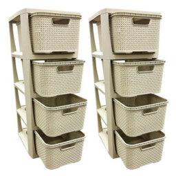 Pluto Packaging 2 X 4 Drawer Cream Stylish Rattan Effect Commode Baskets Home Office Storage Units